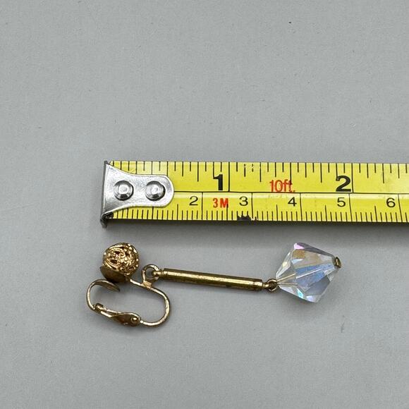 Vintage Gold Filigree Ball Aurora Borealis Crystal Drop Clip on Earrings - Picture 13 of 13